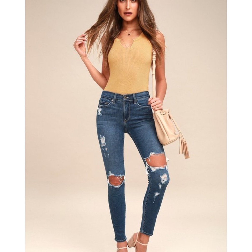 ALINE MEDIUM WASH DISTRESSED HIGH RISE SKINNY JEANS